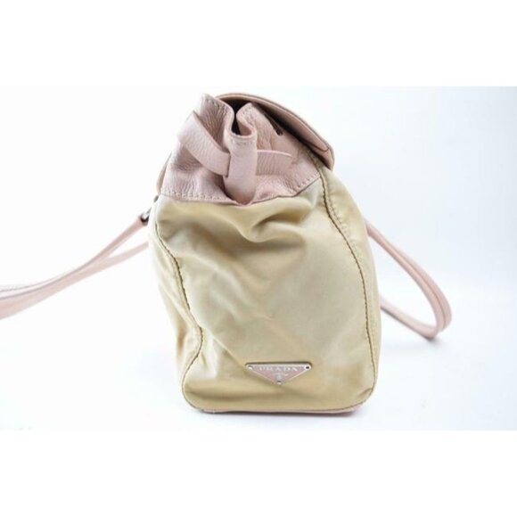 Prada Color Block Pink and Beige Suede Canvas and Leather Satchel - Picture 9 of 10